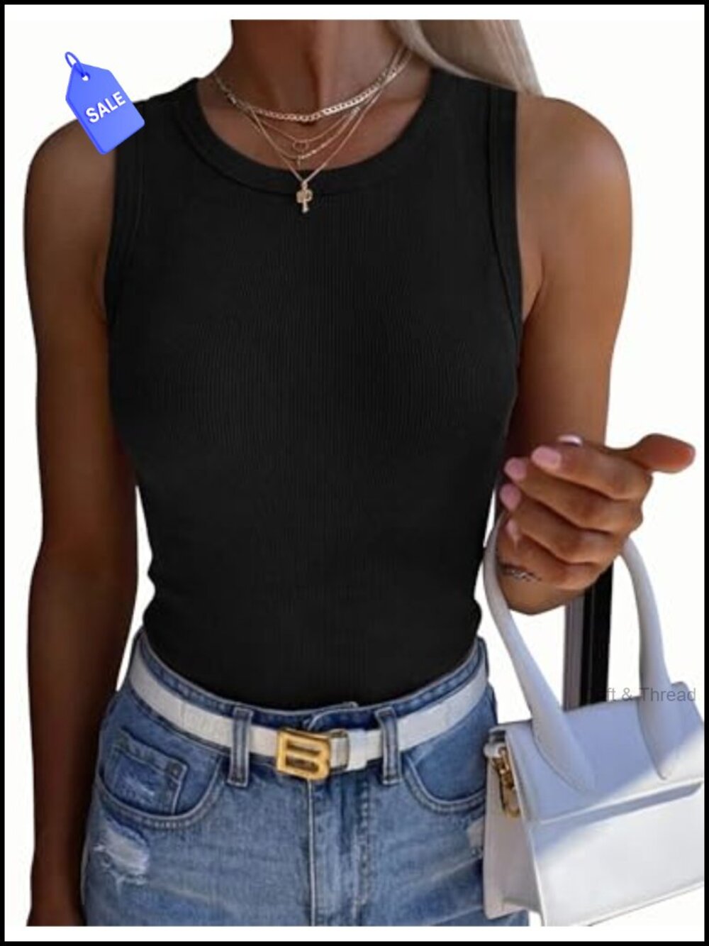 Sleeveless Crewneck Ribbed Knit Tank Top Casual Summer Basic Layering Top
